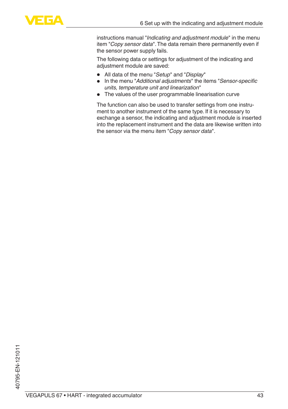 VEGA VEGAPULS 67 (≥ 2.0.0 - ≥ 4.0.0) HART - integrated accumulator User Manual | Page 43 / 68