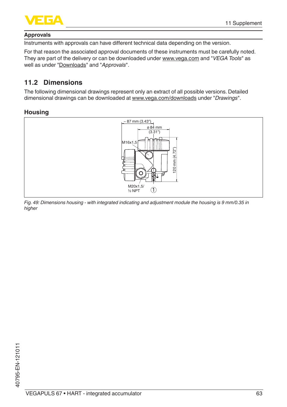 2 dimensions, Housing | VEGA VEGAPULS 67 (≥ 2.0.0 - ≥ 4.0.0) HART - integrated accumulator User Manual | Page 63 / 68