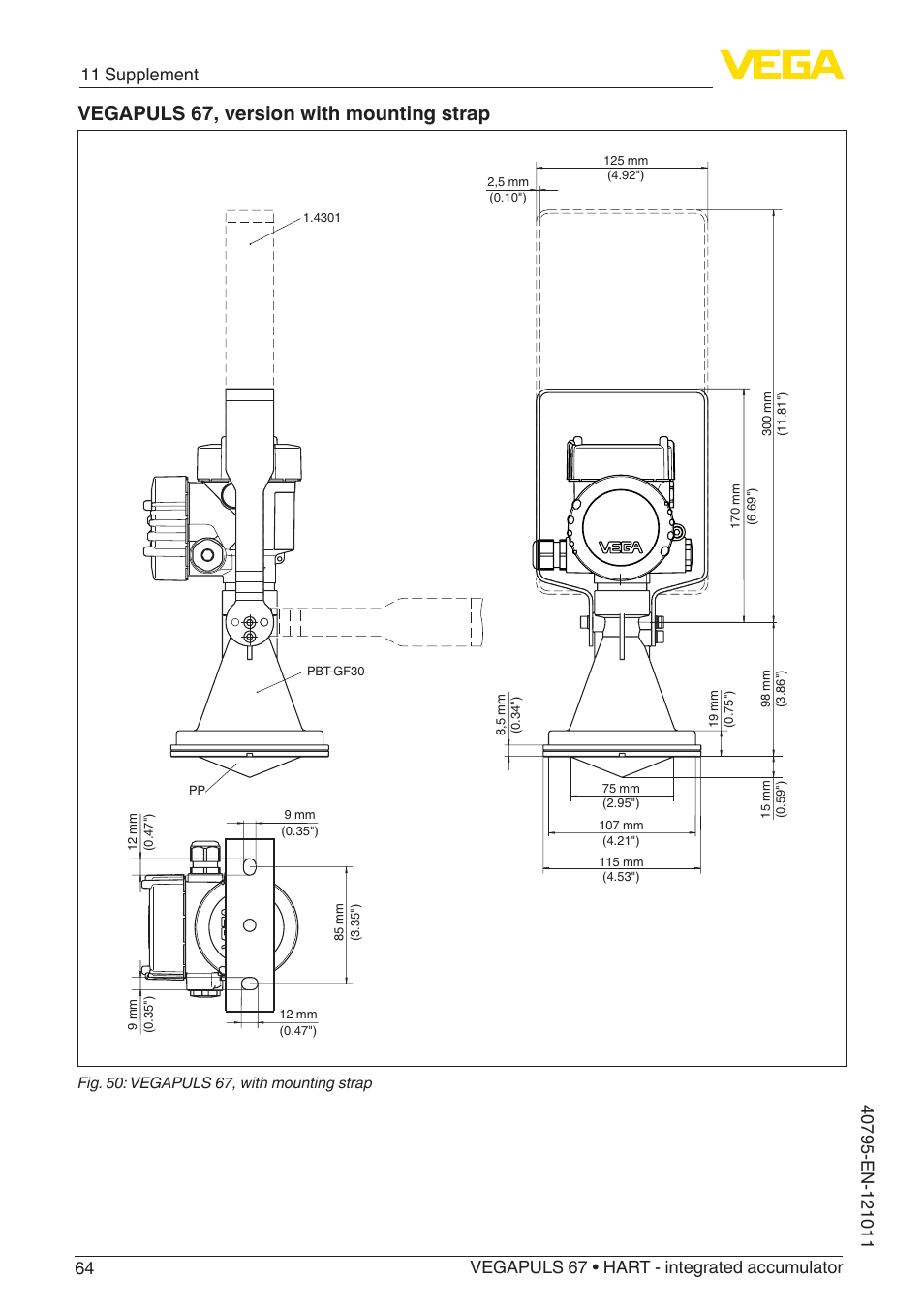 Vegapuls 67, version with mounting strap | VEGA VEGAPULS 67 (≥ 2.0.0 - ≥ 4.0.0) HART - integrated accumulator User Manual | Page 64 / 68