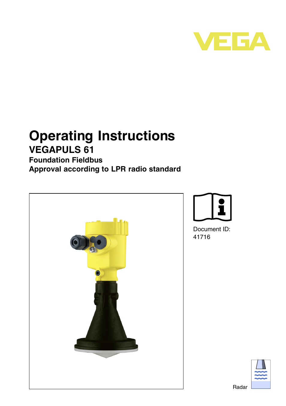 VEGA VEGAPULS 61 (≥ 2.0.0 - ≥ 4.0.0) Foundation Fieldbus Approval according to LPR radio standard User Manual | 96 pages