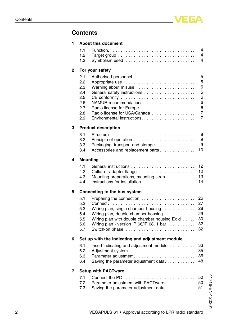 VEGA VEGAPULS 61 (≥ 2.0.0 - ≥ 4.0.0) Foundation Fieldbus Approval according to LPR radio standard User Manual | Page 2 / 96