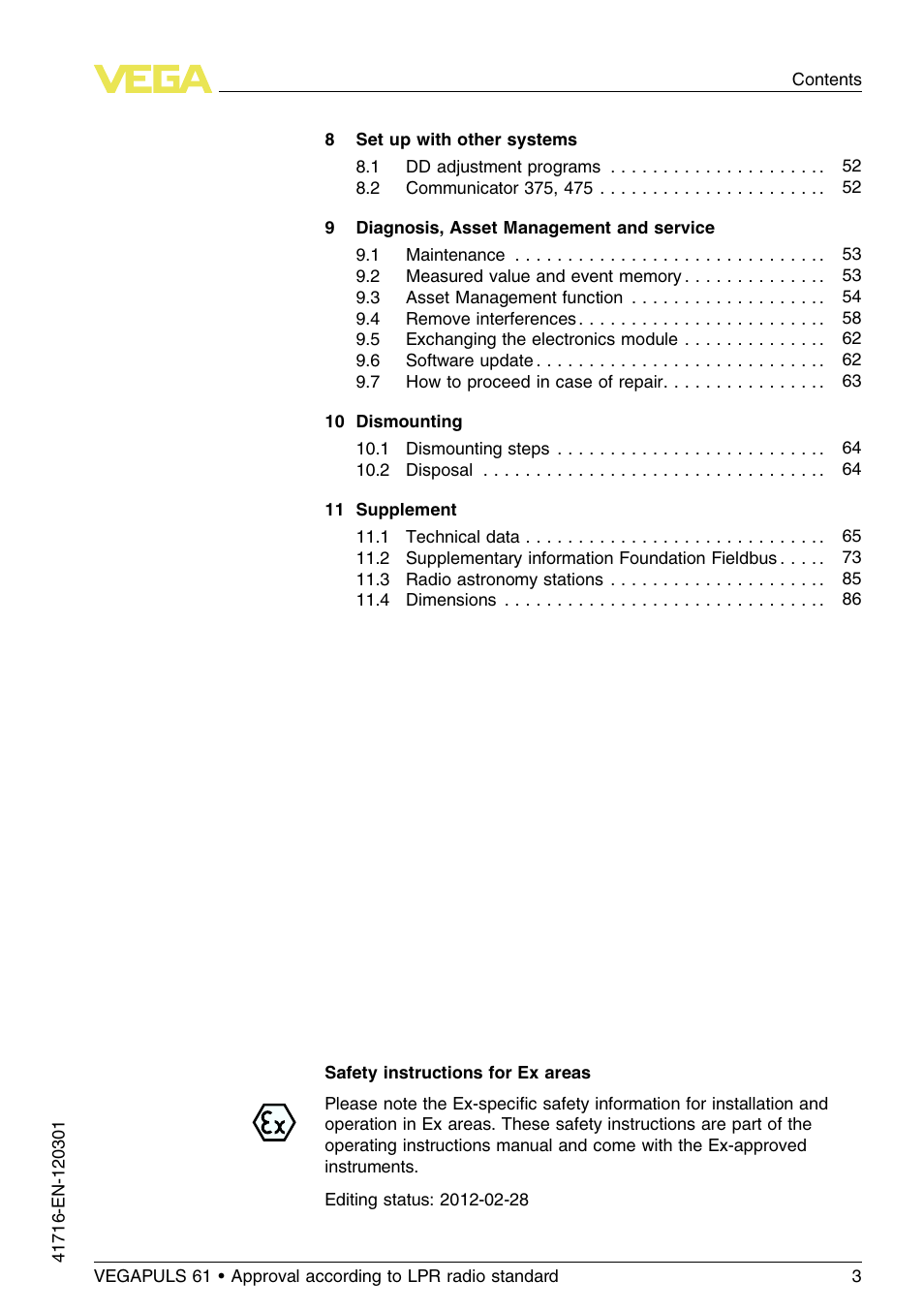 VEGA VEGAPULS 61 (≥ 2.0.0 - ≥ 4.0.0) Foundation Fieldbus Approval according to LPR radio standard User Manual | Page 3 / 96