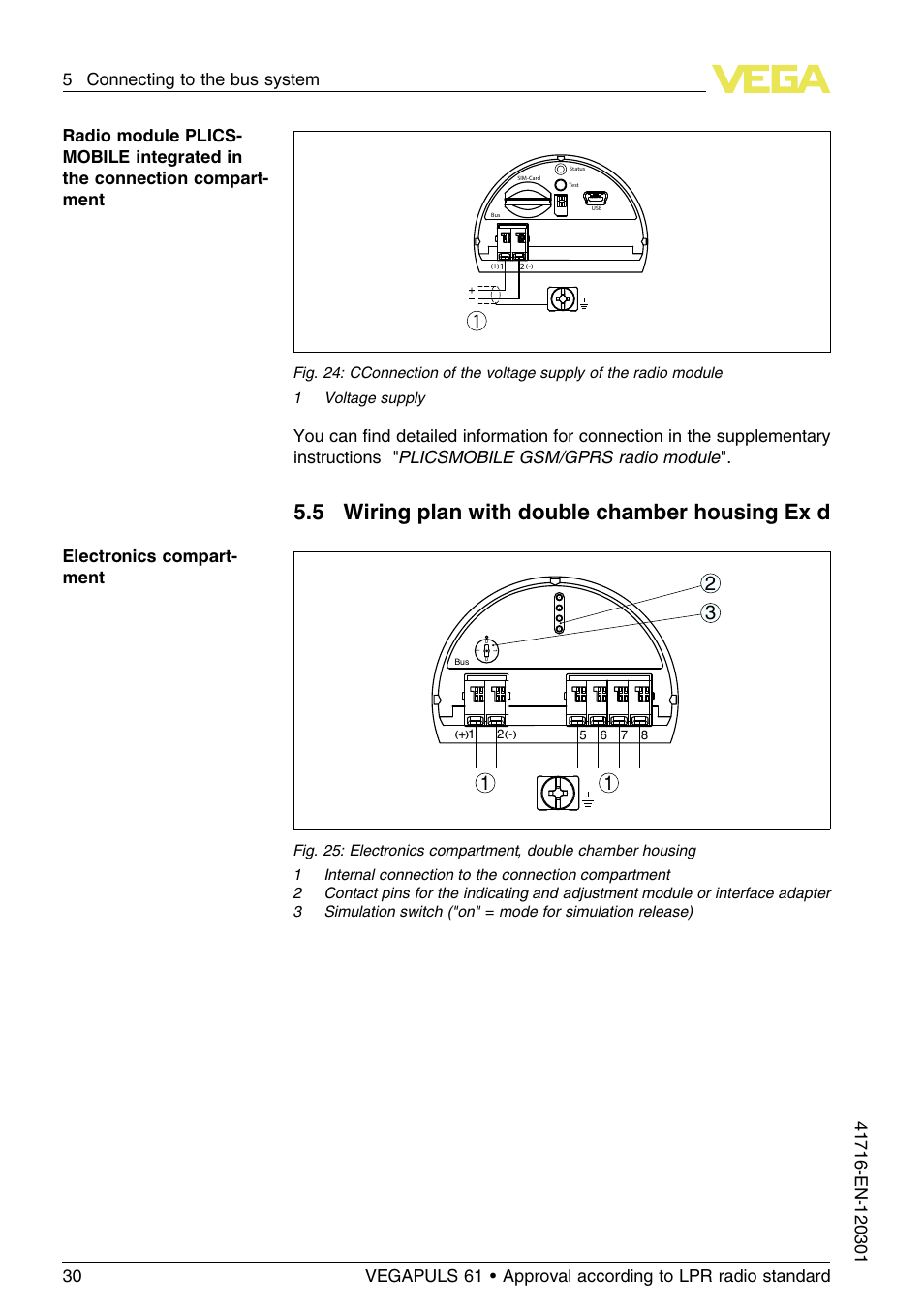 5 wiring plan with double chamber housing exd, 5 wiring plan with double chamber housing ex d | VEGA VEGAPULS 61 (≥ 2.0.0 - ≥ 4.0.0) Foundation Fieldbus Approval according to LPR radio standard User Manual | Page 30 / 96