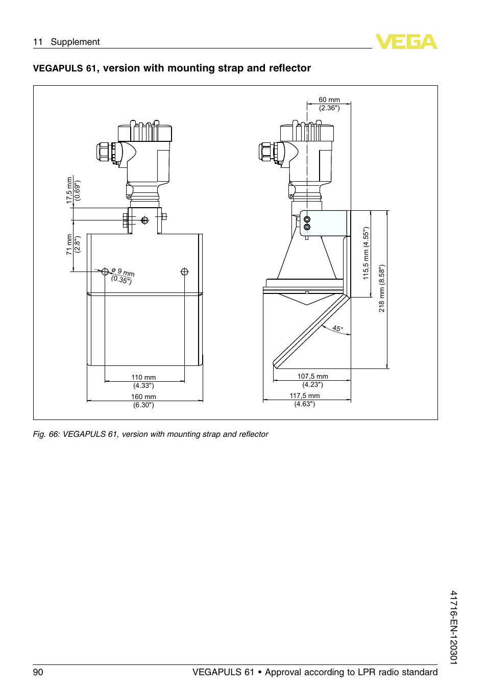 Version with mounting strap and reﬂector, Vegapuls 61 | VEGA VEGAPULS 61 (≥ 2.0.0 - ≥ 4.0.0) Foundation Fieldbus Approval according to LPR radio standard User Manual | Page 90 / 96