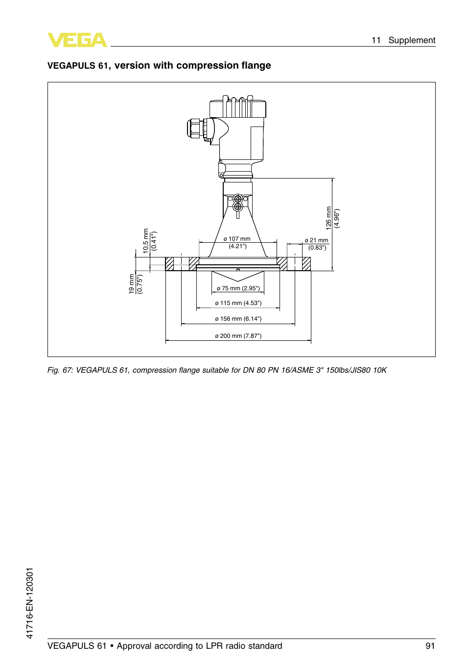 Version with compression ﬂange, Vegapuls 61 | VEGA VEGAPULS 61 (≥ 2.0.0 - ≥ 4.0.0) Foundation Fieldbus Approval according to LPR radio standard User Manual | Page 91 / 96