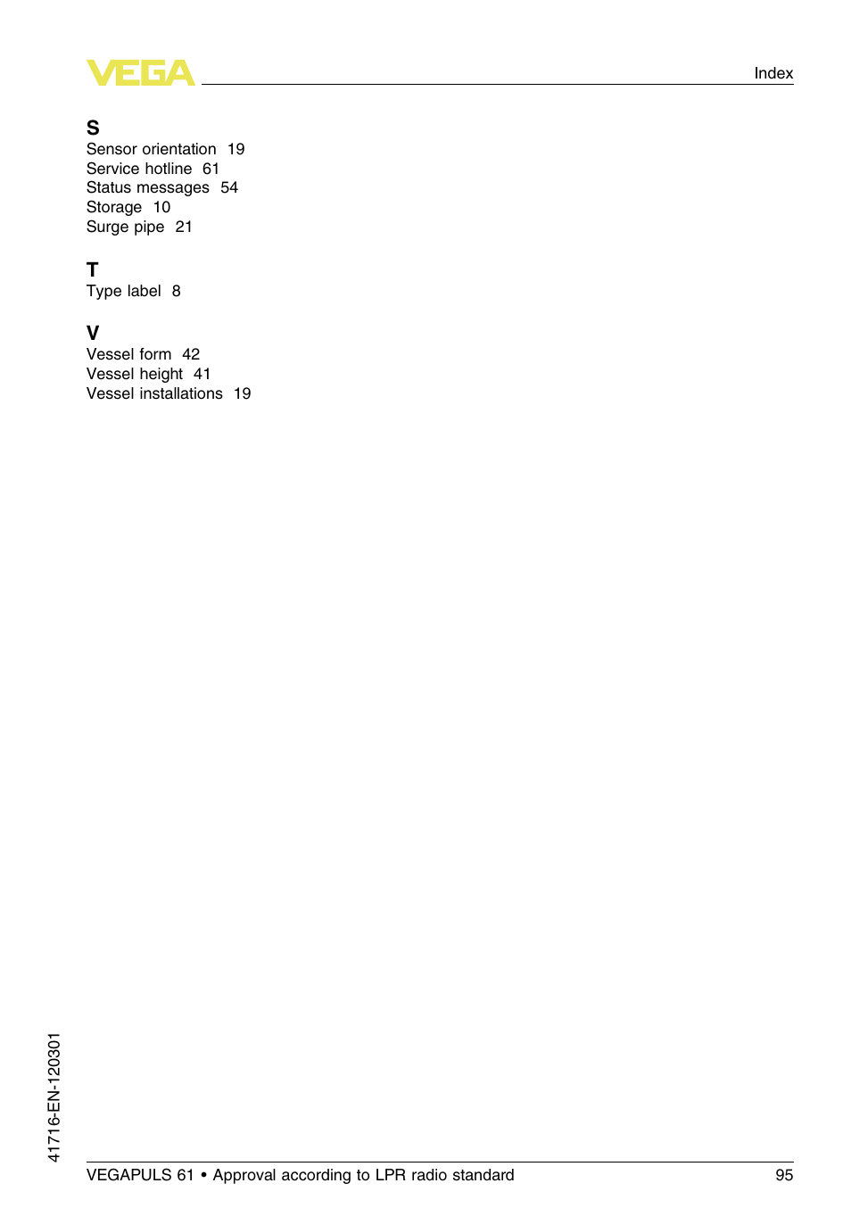 VEGA VEGAPULS 61 (≥ 2.0.0 - ≥ 4.0.0) Foundation Fieldbus Approval according to LPR radio standard User Manual | Page 95 / 96