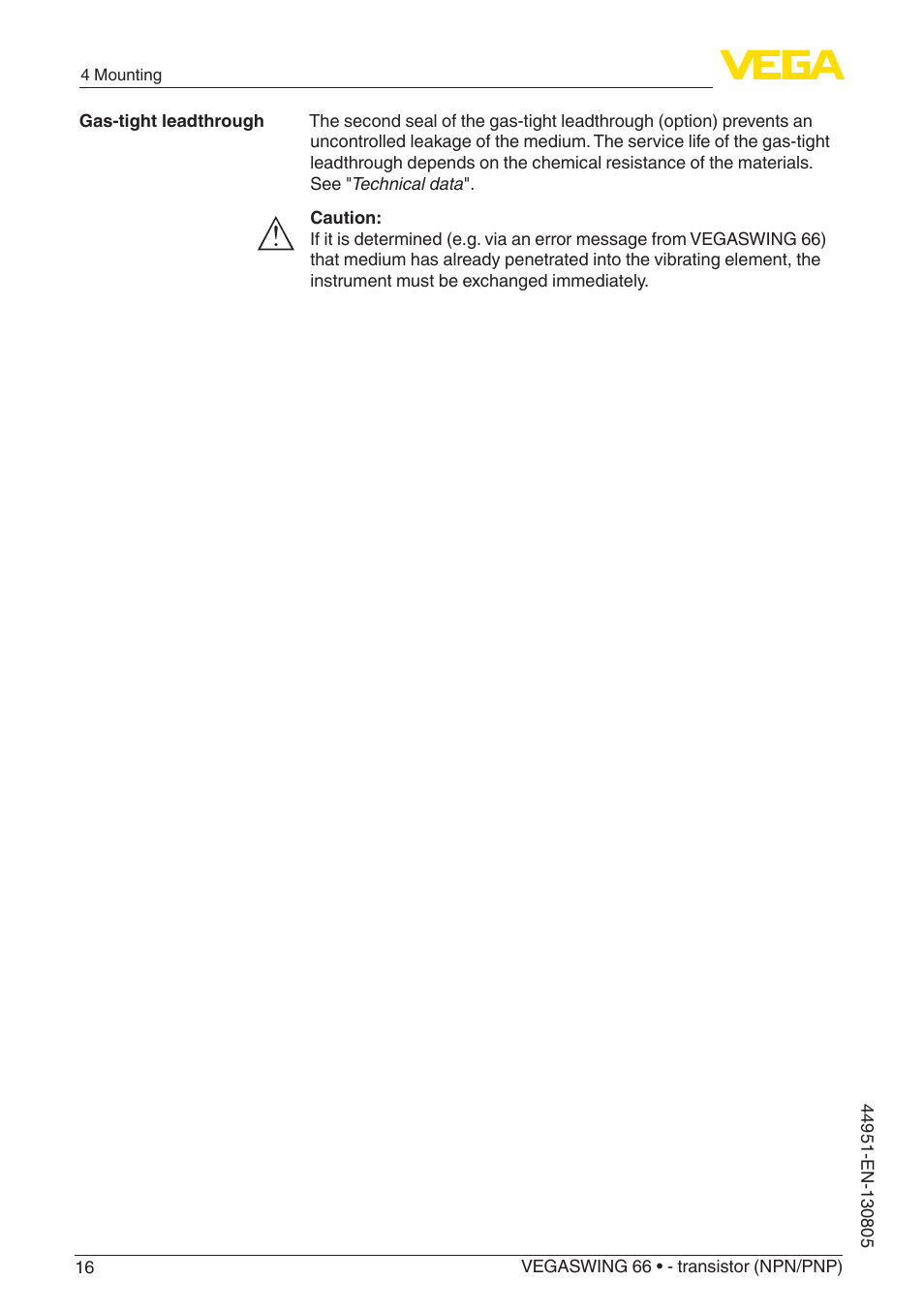 VEGA VEGASWING 66 - transistor (NPN-PNP) With SIL qualification User Manual | Page 16 / 44