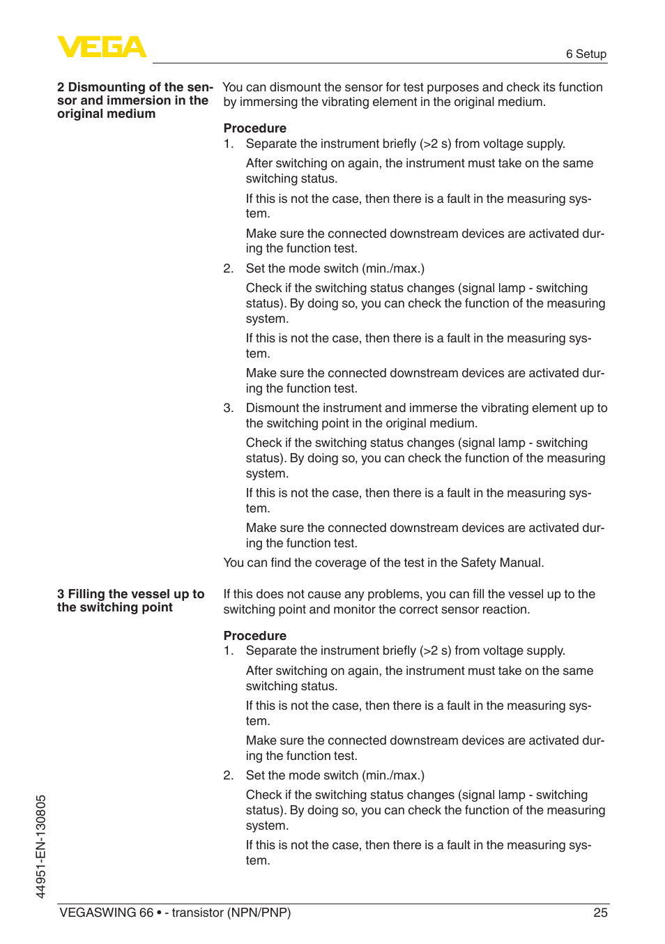 VEGA VEGASWING 66 - transistor (NPN-PNP) With SIL qualification User Manual | Page 25 / 44