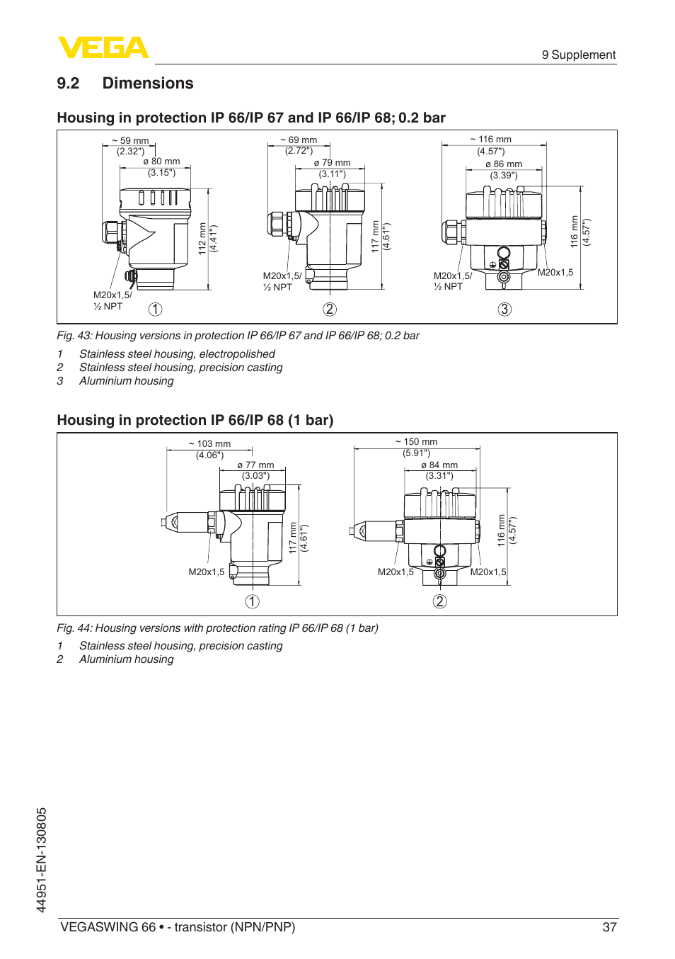 2 dimensions | VEGA VEGASWING 66 - transistor (NPN-PNP) With SIL qualification User Manual | Page 37 / 44