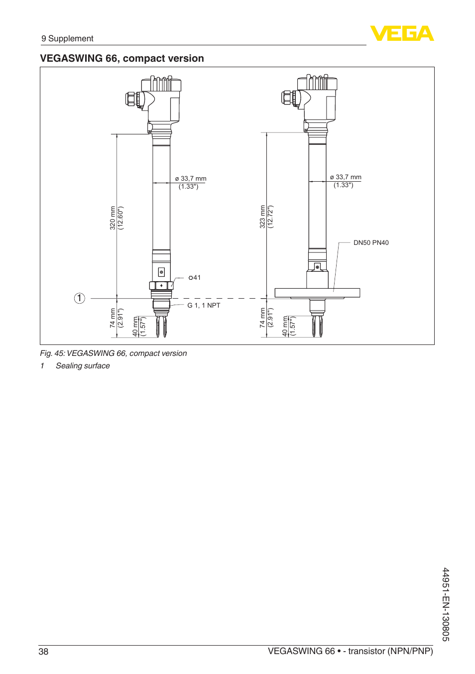 Vegaswing 66, compact version | VEGA VEGASWING 66 - transistor (NPN-PNP) With SIL qualification User Manual | Page 38 / 44
