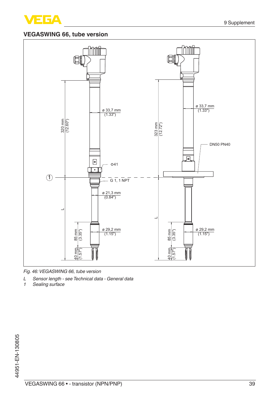 Vegaswing 66, tube version | VEGA VEGASWING 66 - transistor (NPN-PNP) With SIL qualification User Manual | Page 39 / 44