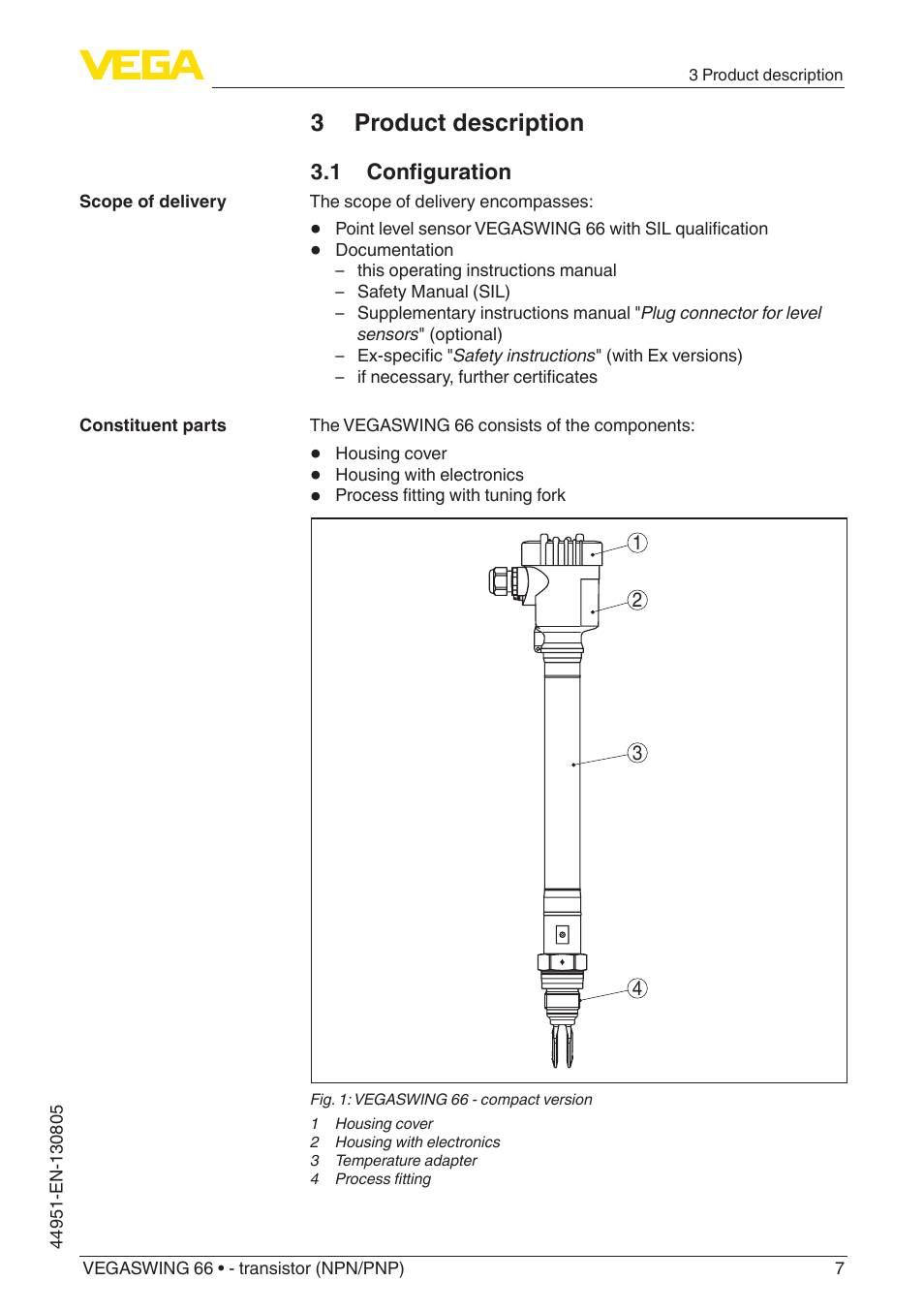 3 product description, 1 configuration | VEGA VEGASWING 66 - transistor (NPN-PNP) With SIL qualification User Manual | Page 7 / 44