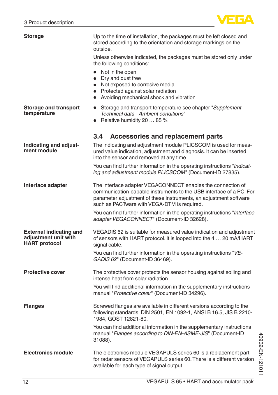 4 accessories and replacement parts | VEGA VEGAPULS 65 (≥ 2.0.0 - ≥ 4.0.0) HART and accumulator pack User Manual | Page 12 / 64