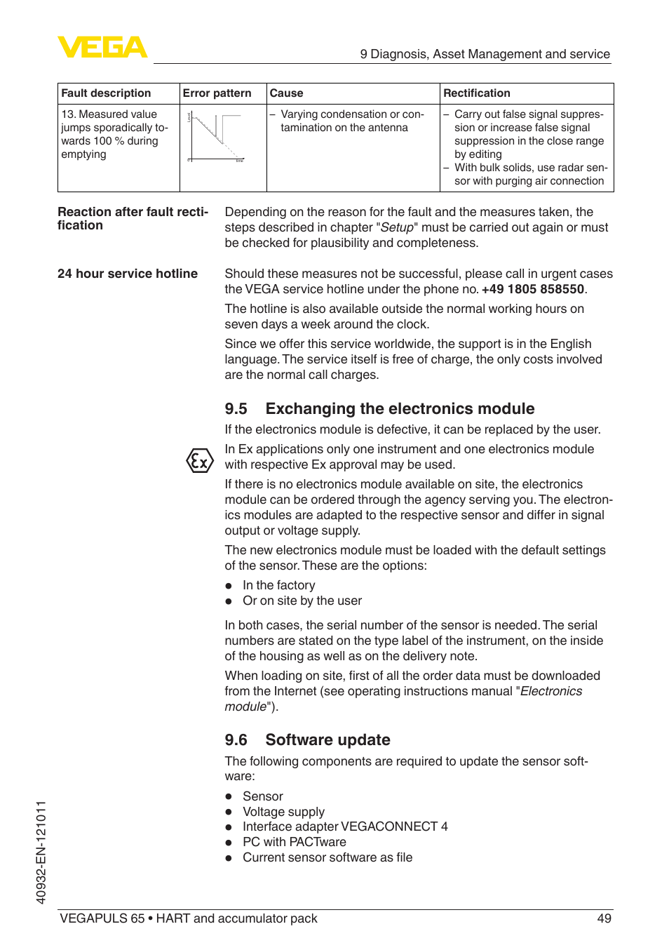 5 exchanging the electronics module, 6 software update | VEGA VEGAPULS 65 (≥ 2.0.0 - ≥ 4.0.0) HART and accumulator pack User Manual | Page 49 / 64