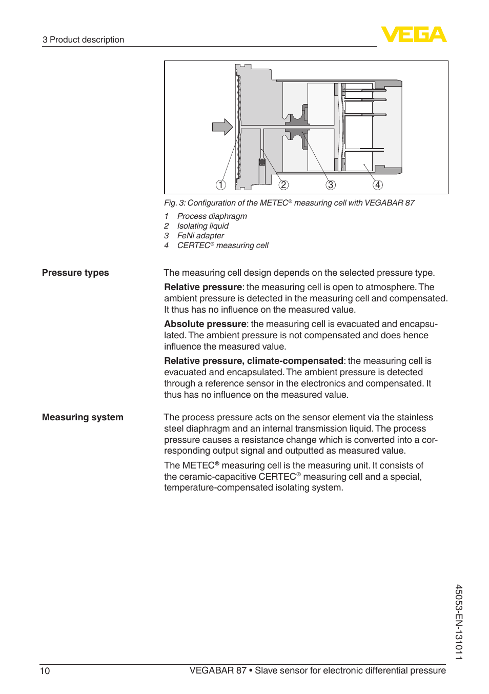 VEGA VEGABAR 87 Save sensor - Operating Instructions User Manual | Page 10 / 56