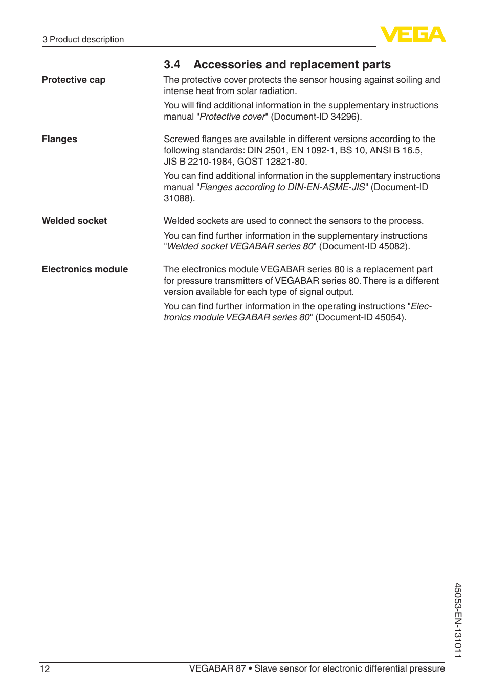 4 accessories and replacement parts | VEGA VEGABAR 87 Save sensor - Operating Instructions User Manual | Page 12 / 56