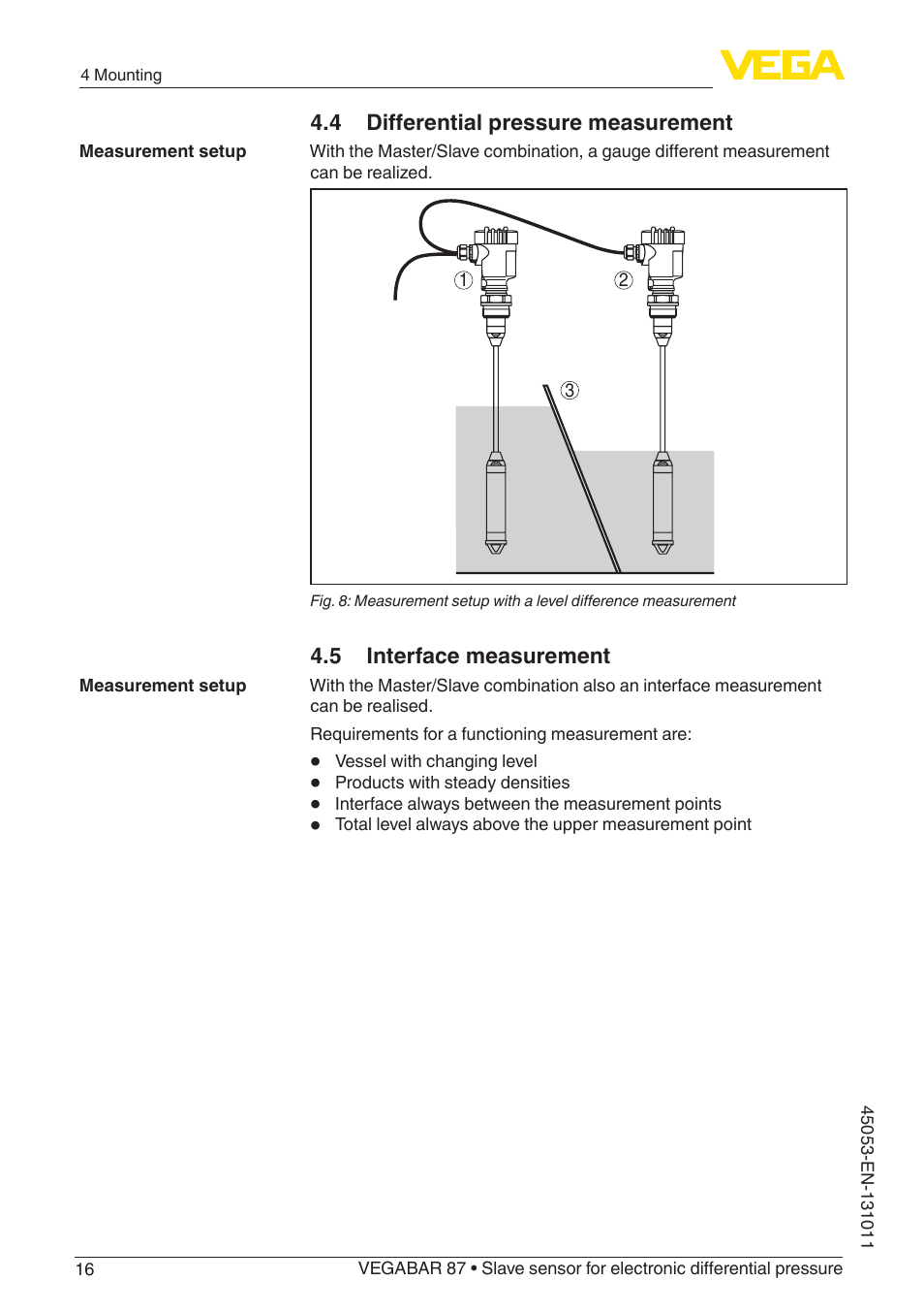 4 differential pressure measurement, 5 interface measurement | VEGA VEGABAR 87 Save sensor - Operating Instructions User Manual | Page 16 / 56