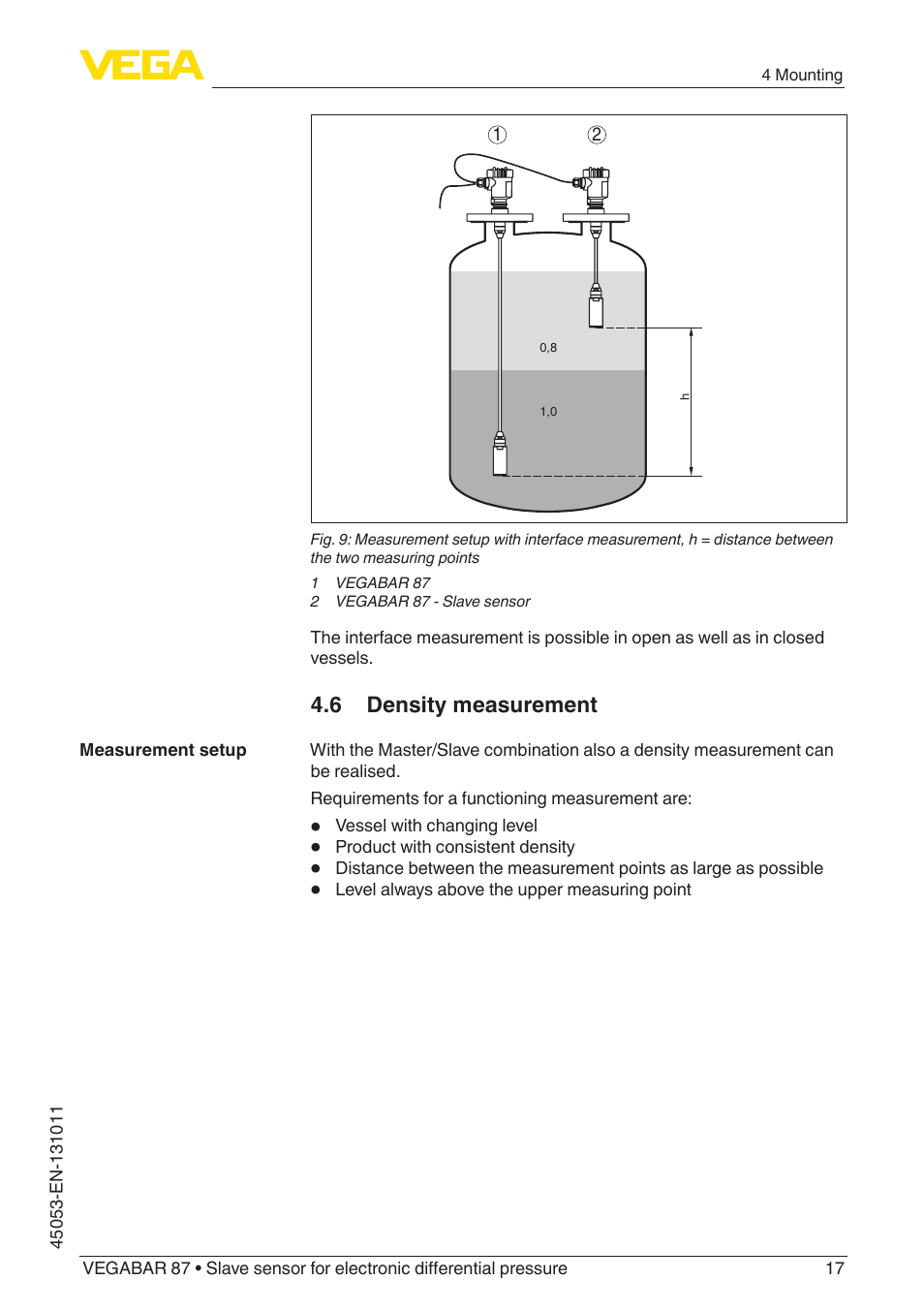 6 density measurement | VEGA VEGABAR 87 Save sensor - Operating Instructions User Manual | Page 17 / 56