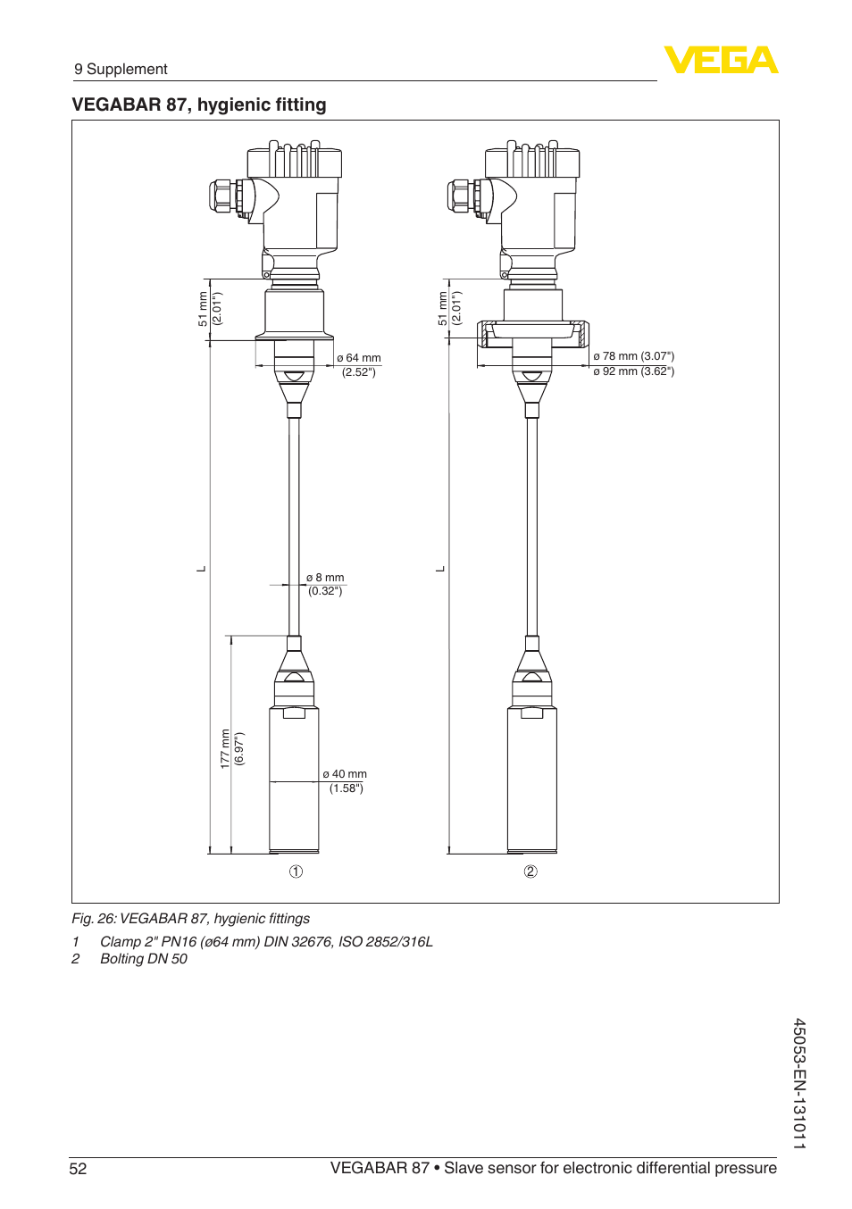 Vegabar 87, hygienic fitting | VEGA VEGABAR 87 Save sensor - Operating Instructions User Manual | Page 52 / 56