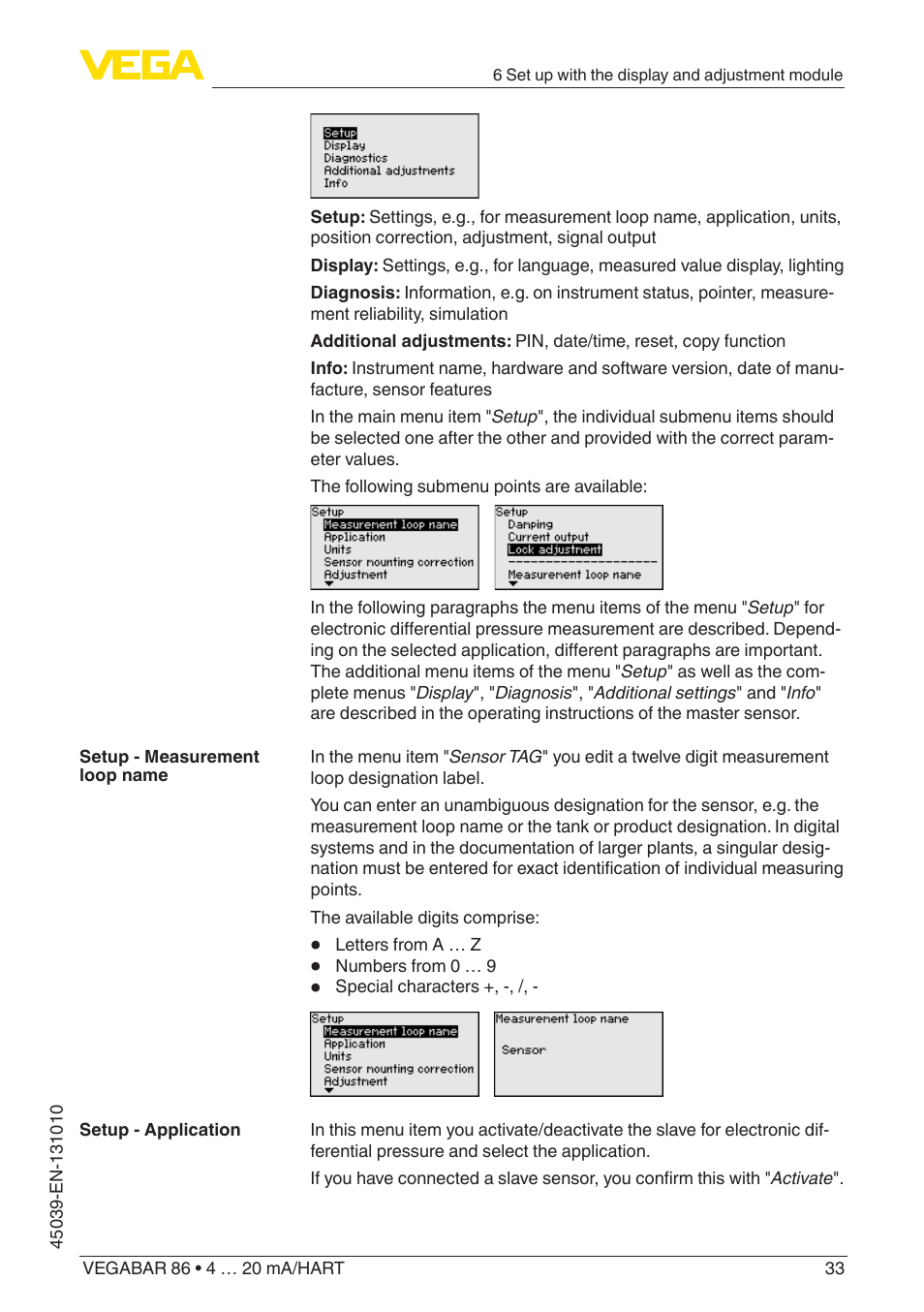 VEGA VEGABAR 86 4 … 20 mA_HART - Operating Instructions User Manual | Page 33 / 84