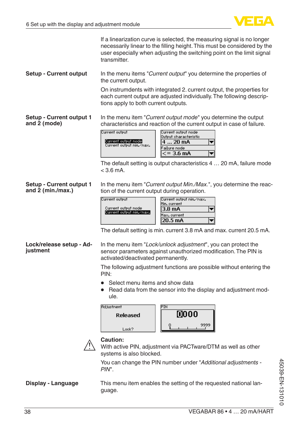 VEGA VEGABAR 86 4 … 20 mA_HART - Operating Instructions User Manual | Page 38 / 84