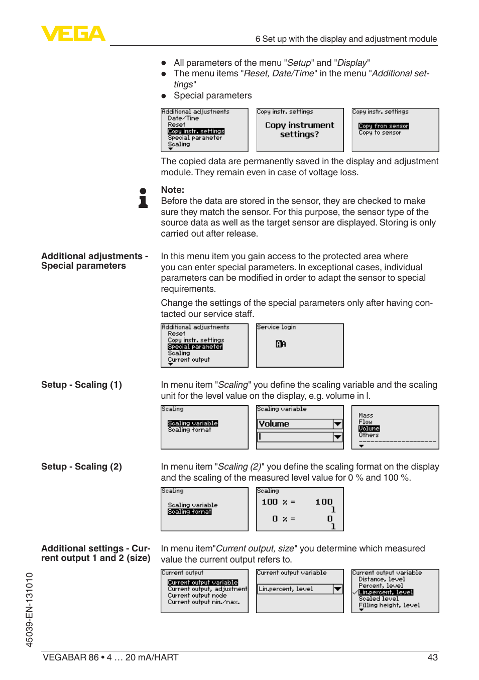 VEGA VEGABAR 86 4 … 20 mA_HART - Operating Instructions User Manual | Page 43 / 84