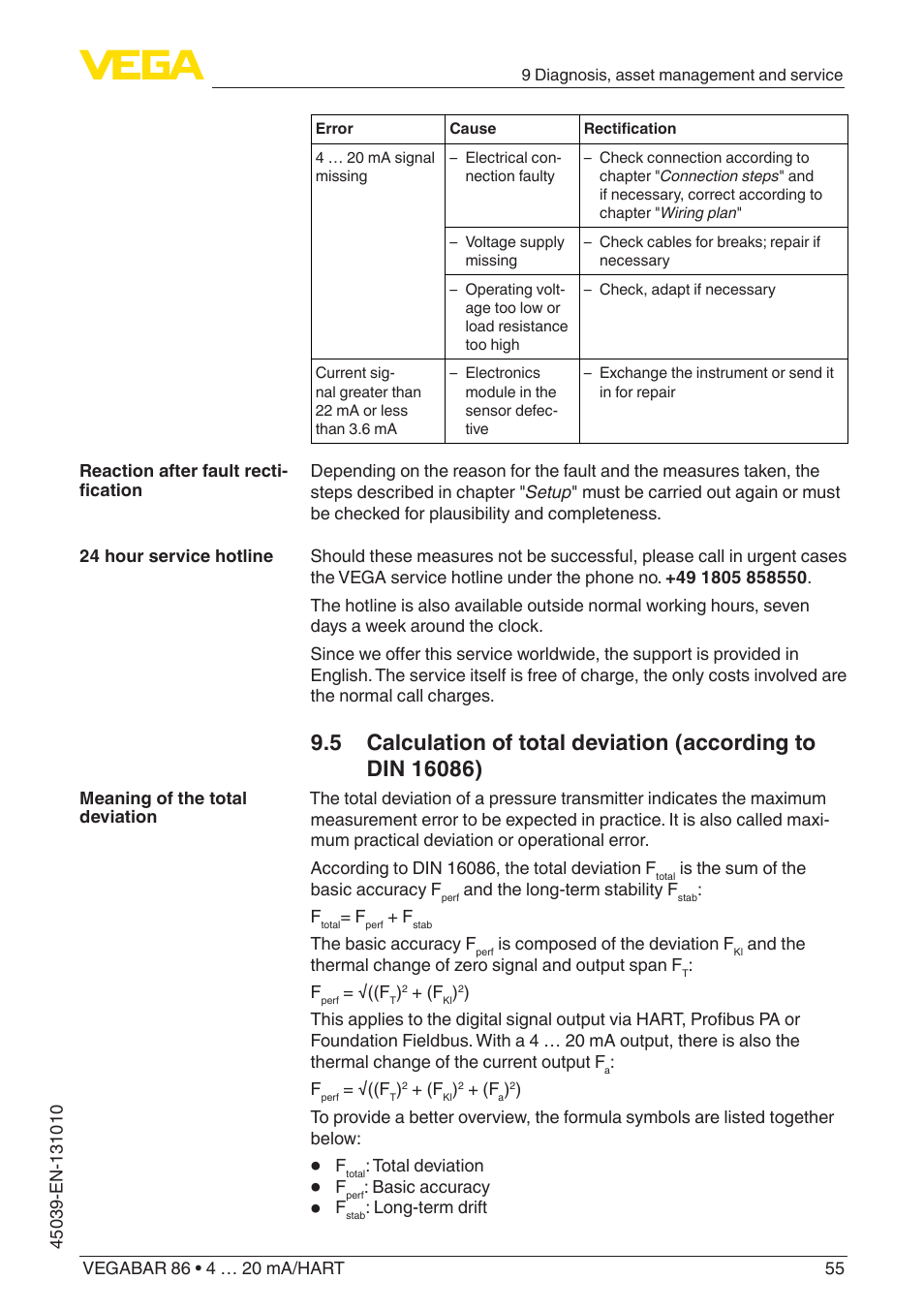 VEGA VEGABAR 86 4 … 20 mA_HART - Operating Instructions User Manual | Page 55 / 84