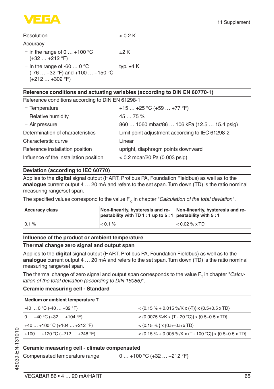 VEGA VEGABAR 86 4 … 20 mA_HART - Operating Instructions User Manual | Page 65 / 84