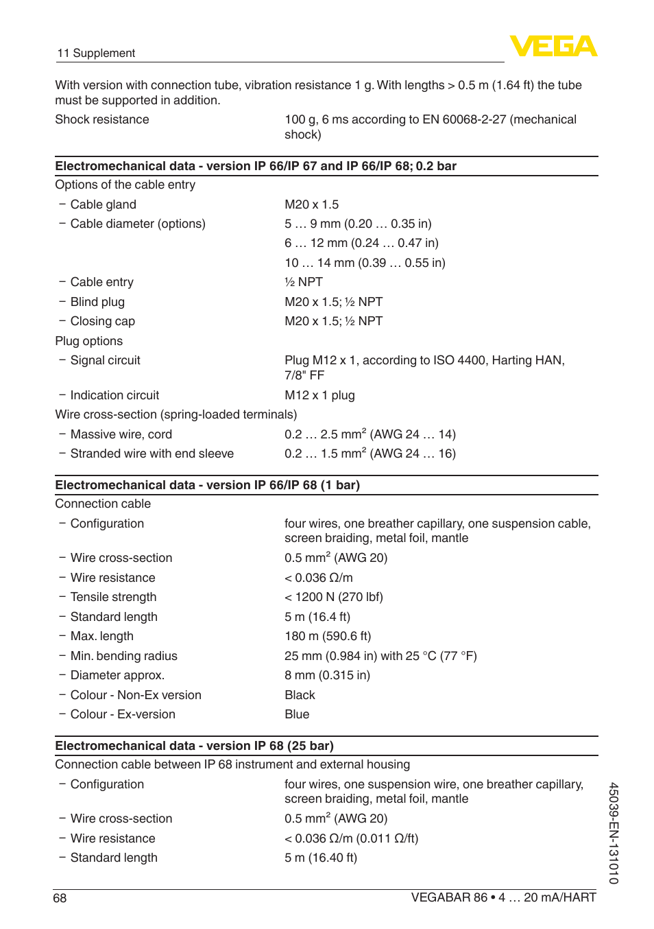 VEGA VEGABAR 86 4 … 20 mA_HART - Operating Instructions User Manual | Page 68 / 84