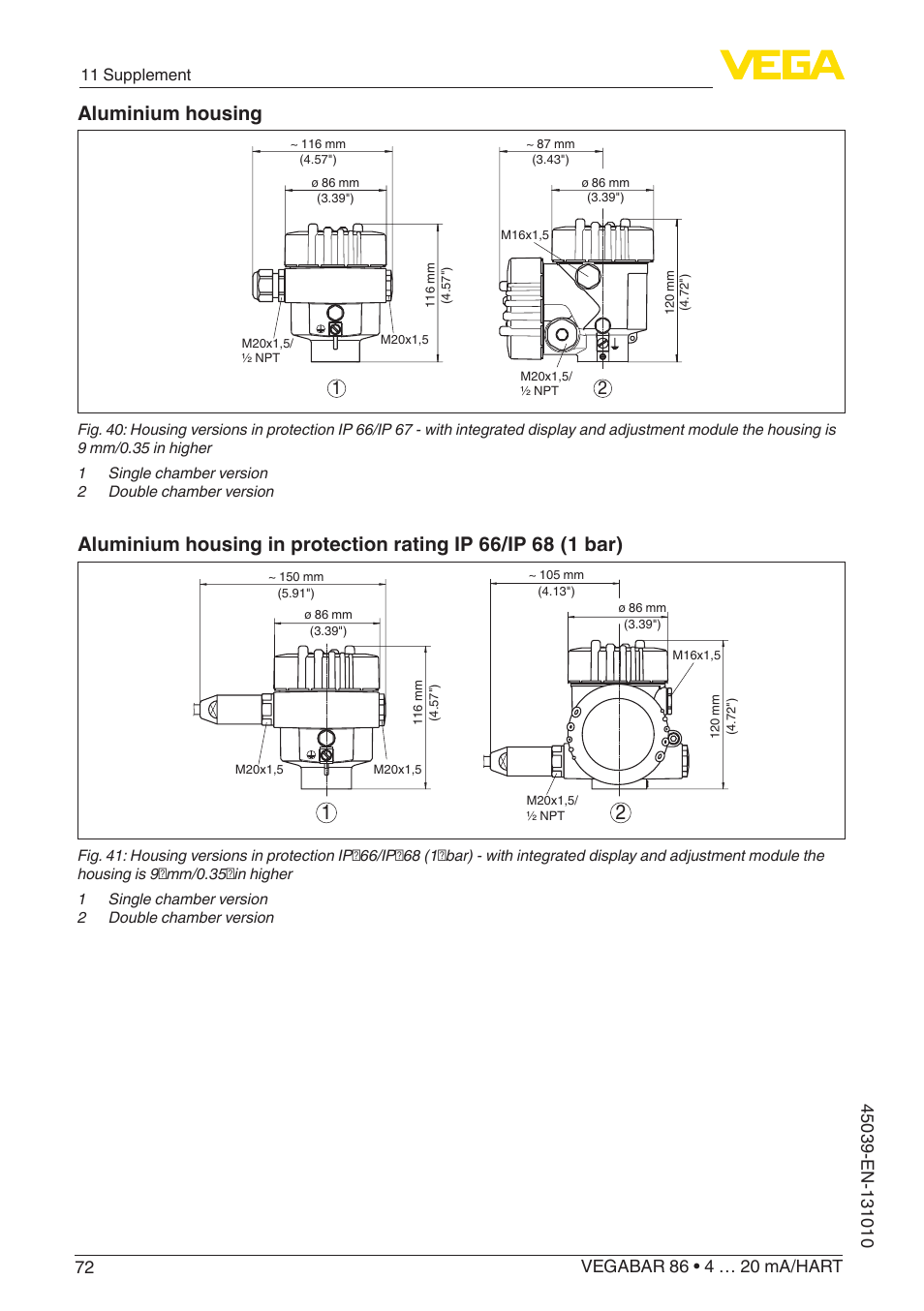 Aluminium housing | VEGA VEGABAR 86 4 … 20 mA_HART - Operating Instructions User Manual | Page 72 / 84