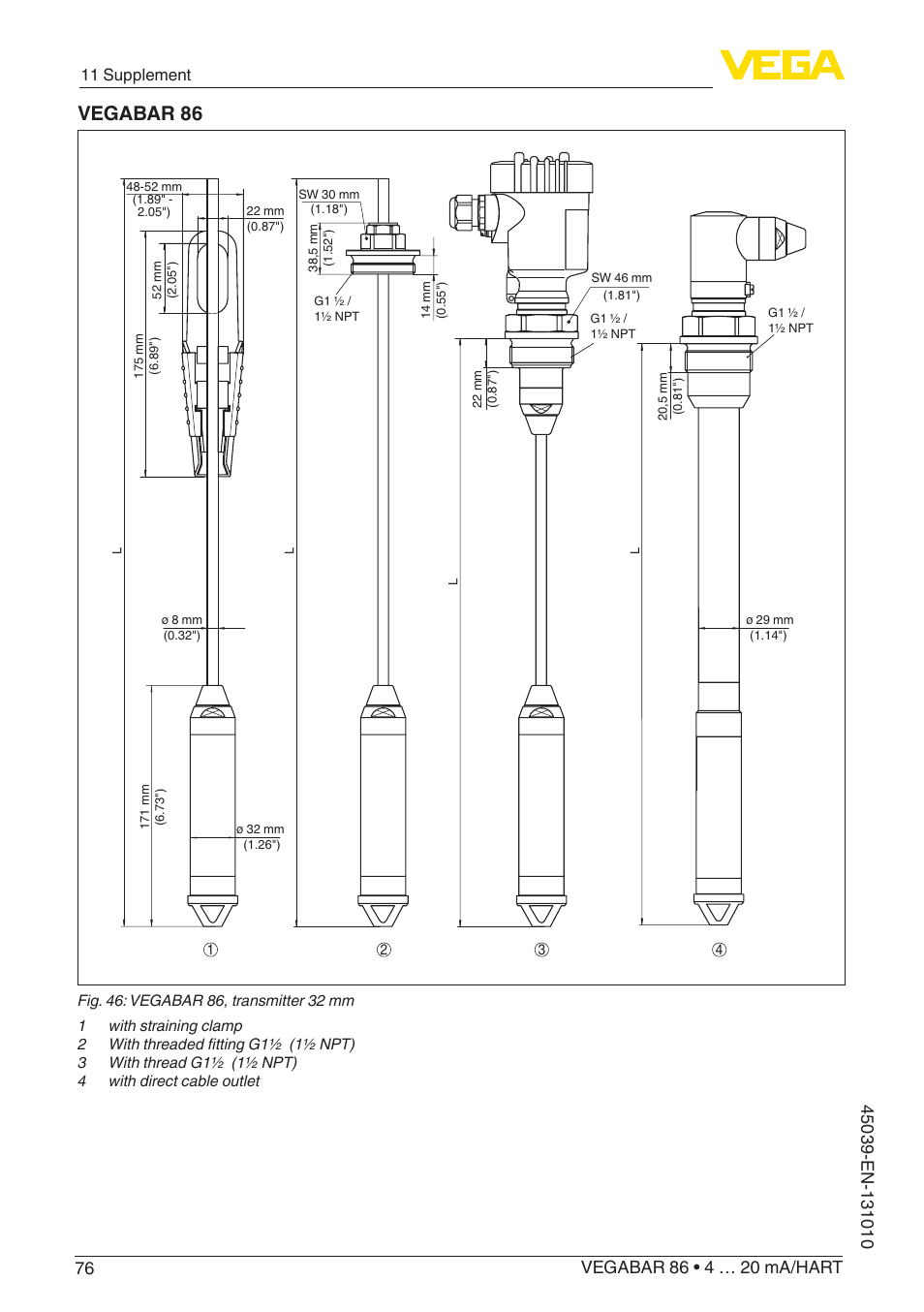 Vegabar 86, 11 supplement | VEGA VEGABAR 86 4 … 20 mA_HART - Operating Instructions User Manual | Page 76 / 84