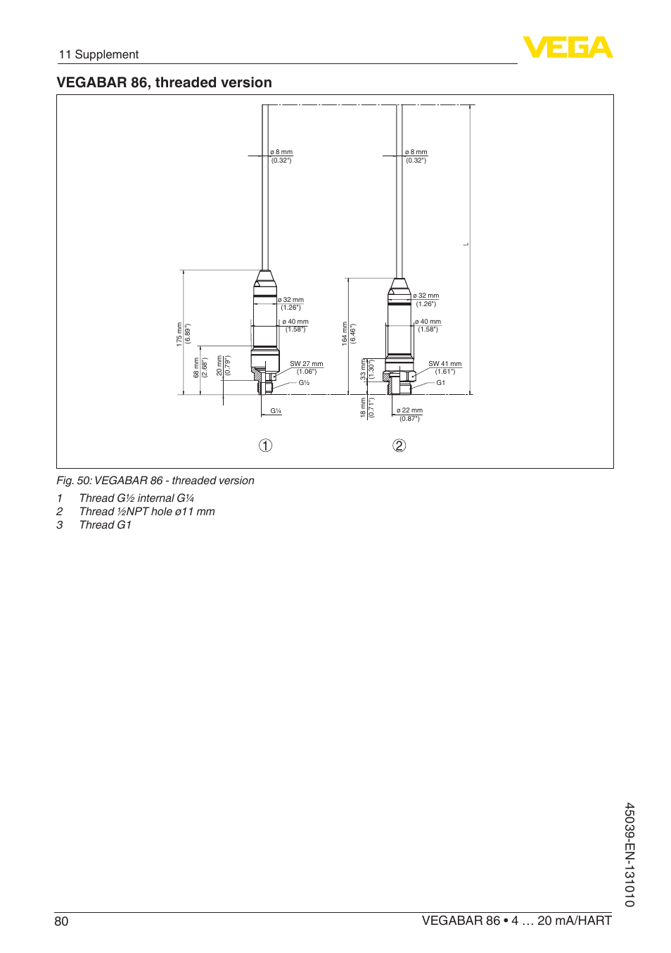 Vegabar 86, threaded version, 11 supplement | VEGA VEGABAR 86 4 … 20 mA_HART - Operating Instructions User Manual | Page 80 / 84