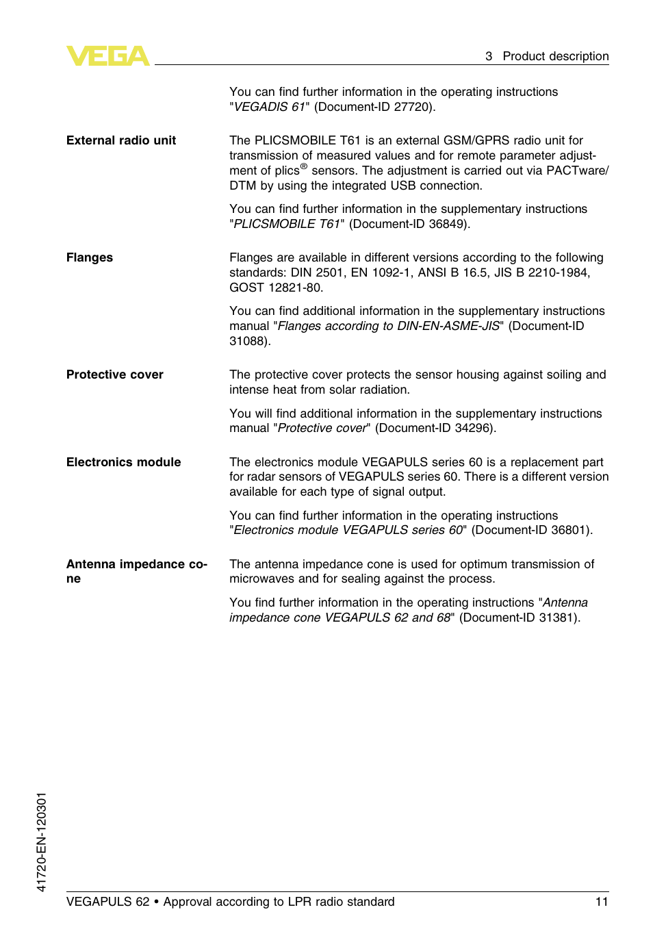 VEGA VEGAPULS 62 (≥ 2.0.0 - ≥ 4.0.0) Profibus PA Approval according to LPR radio standard User Manual | Page 11 / 92