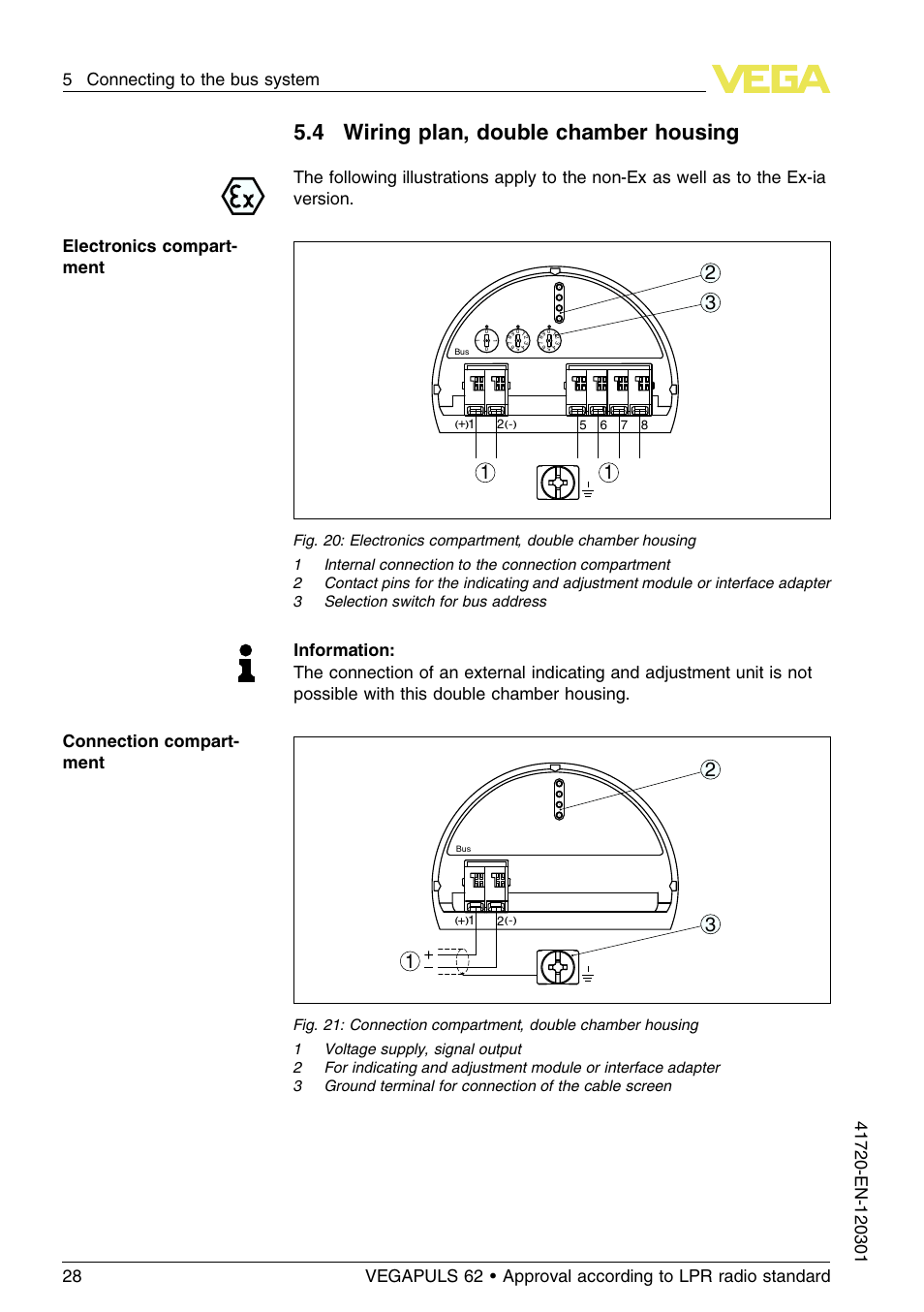 4 wiring plan, double chamber housing | VEGA VEGAPULS 62 (≥ 2.0.0 - ≥ 4.0.0) Profibus PA Approval according to LPR radio standard User Manual | Page 28 / 92