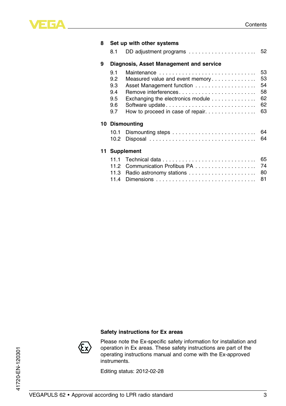 VEGA VEGAPULS 62 (≥ 2.0.0 - ≥ 4.0.0) Profibus PA Approval according to LPR radio standard User Manual | Page 3 / 92