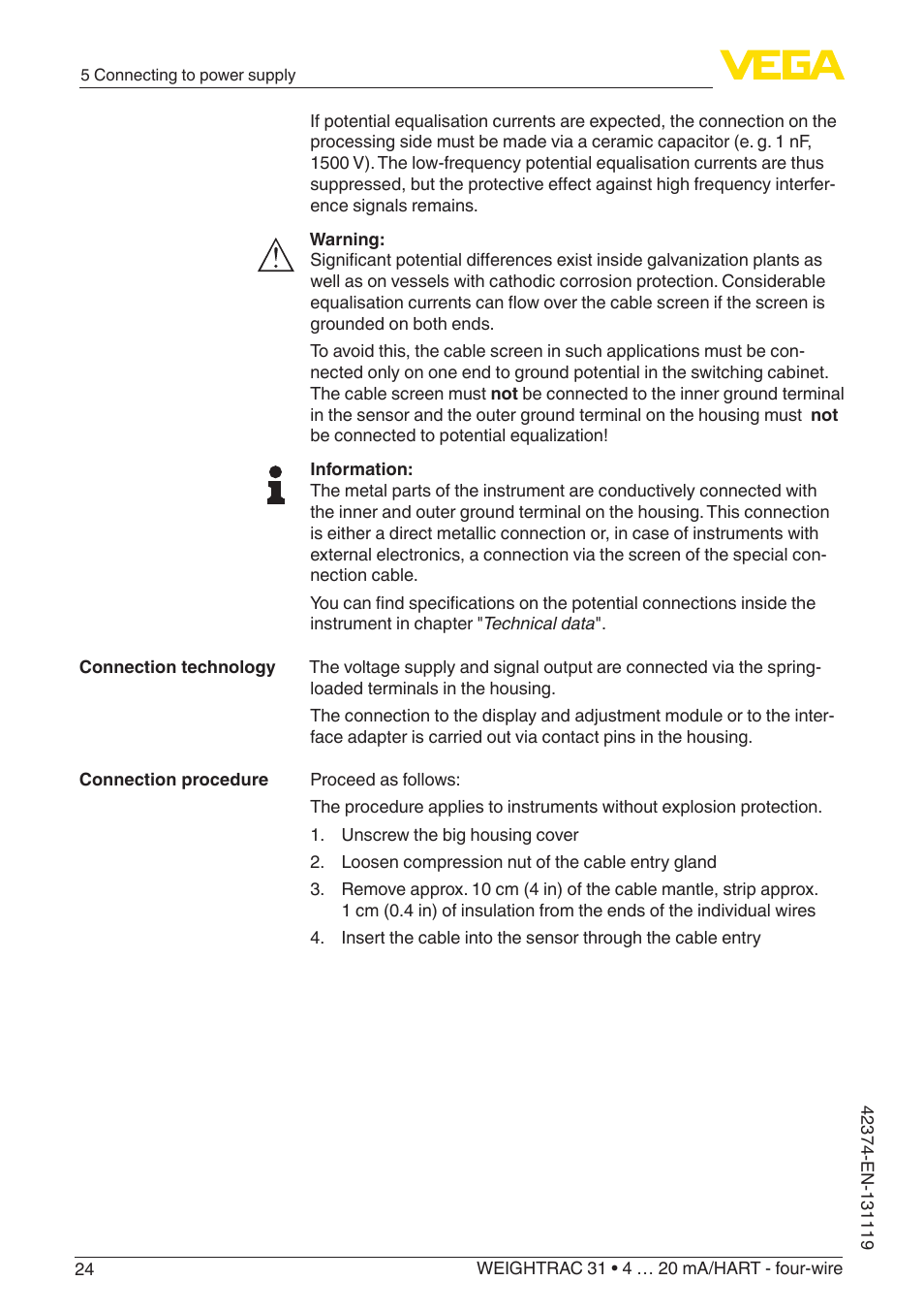 VEGA WEIGHTRAC 31 4 … 20 mA_HART - four-wire User Manual | Page 24 / 80