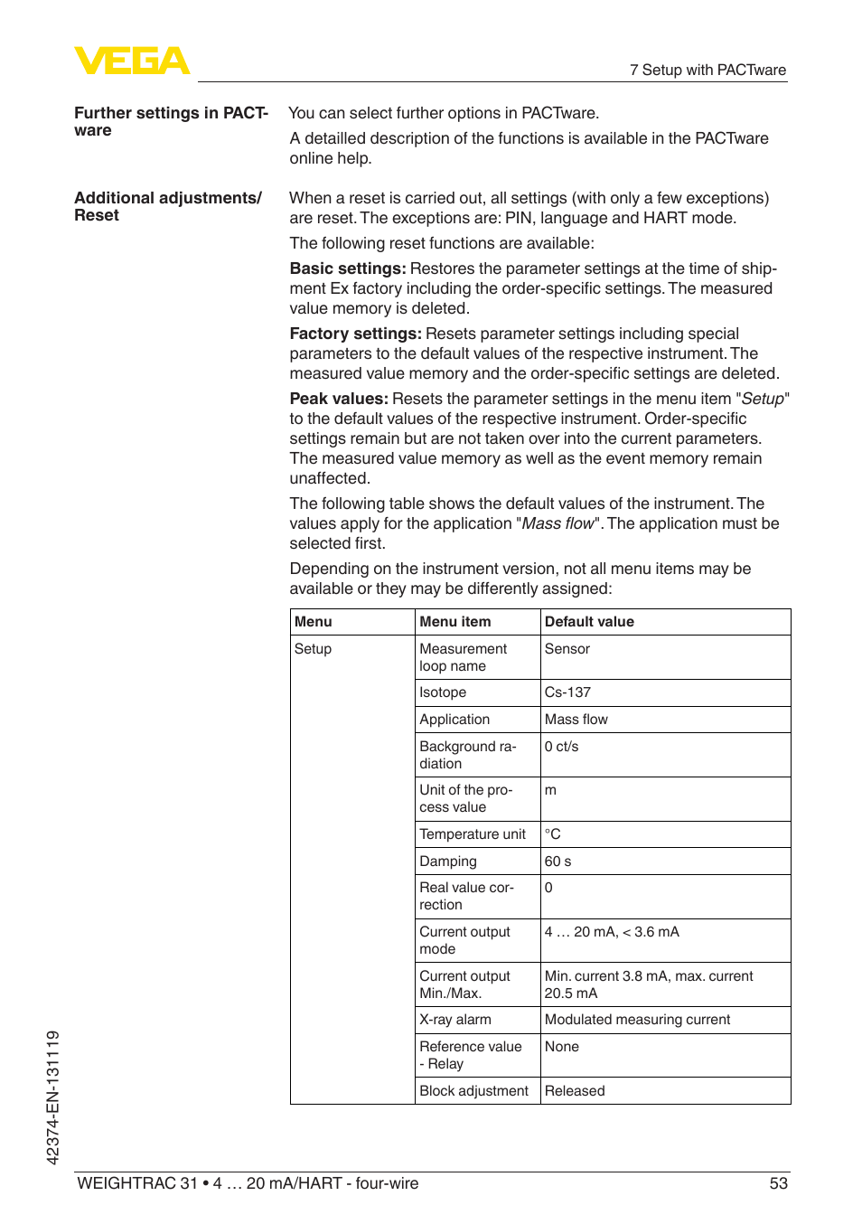 VEGA WEIGHTRAC 31 4 … 20 mA_HART - four-wire User Manual | Page 53 / 80