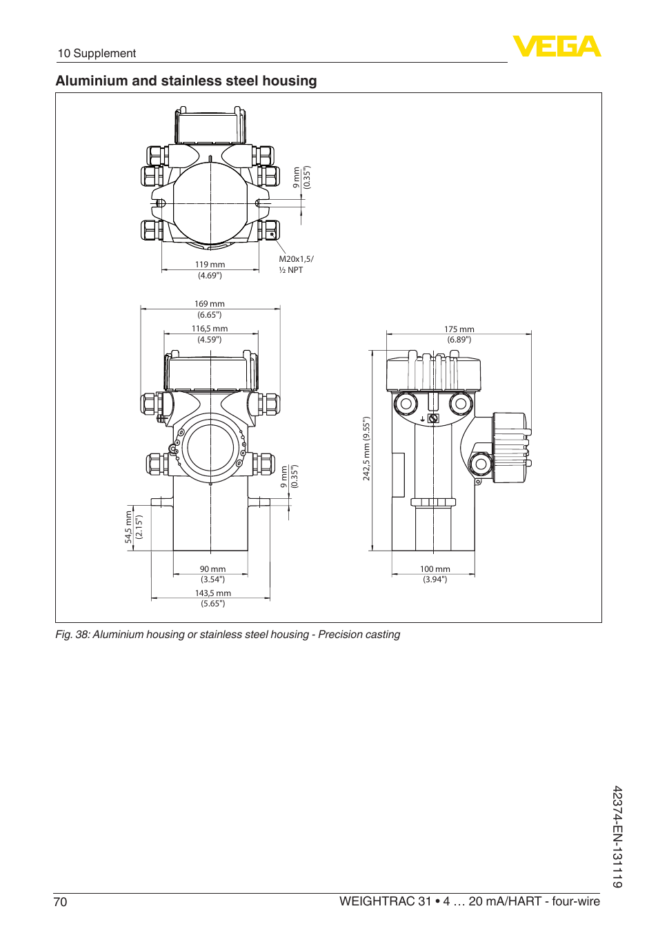 Aluminium and stainless steel housing | VEGA WEIGHTRAC 31 4 … 20 mA_HART - four-wire User Manual | Page 70 / 80