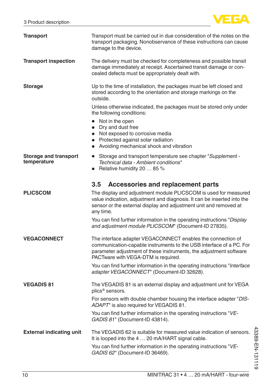 5 accessories and replacement parts | VEGA MINITRAC 31 4 … 20 mA_HART - four-wire With SIL qualification User Manual | Page 10 / 76