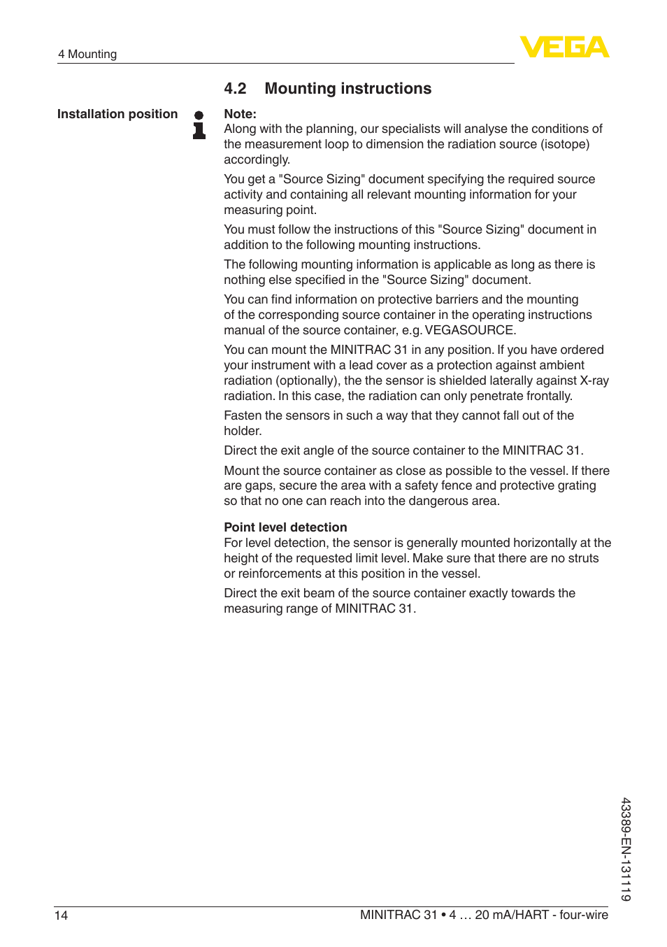 2 mounting instructions | VEGA MINITRAC 31 4 … 20 mA_HART - four-wire With SIL qualification User Manual | Page 14 / 76
