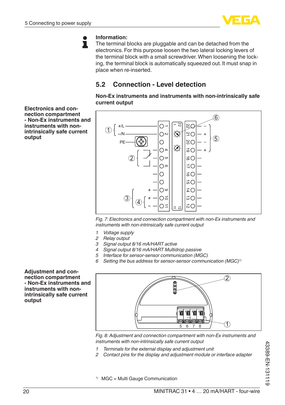 2 connection - level detection | VEGA MINITRAC 31 4 … 20 mA_HART - four-wire With SIL qualification User Manual | Page 20 / 76