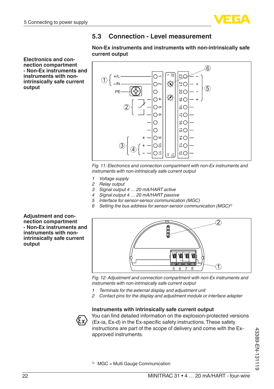 3 connection - level measurement | VEGA MINITRAC 31 4 … 20 mA_HART - four-wire With SIL qualification User Manual | Page 22 / 76