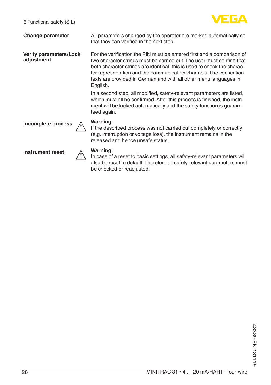 VEGA MINITRAC 31 4 … 20 mA_HART - four-wire With SIL qualification User Manual | Page 26 / 76