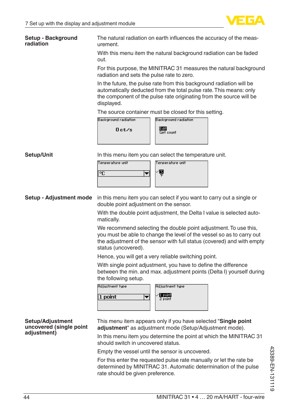 VEGA MINITRAC 31 4 … 20 mA_HART - four-wire With SIL qualification User Manual | Page 44 / 76