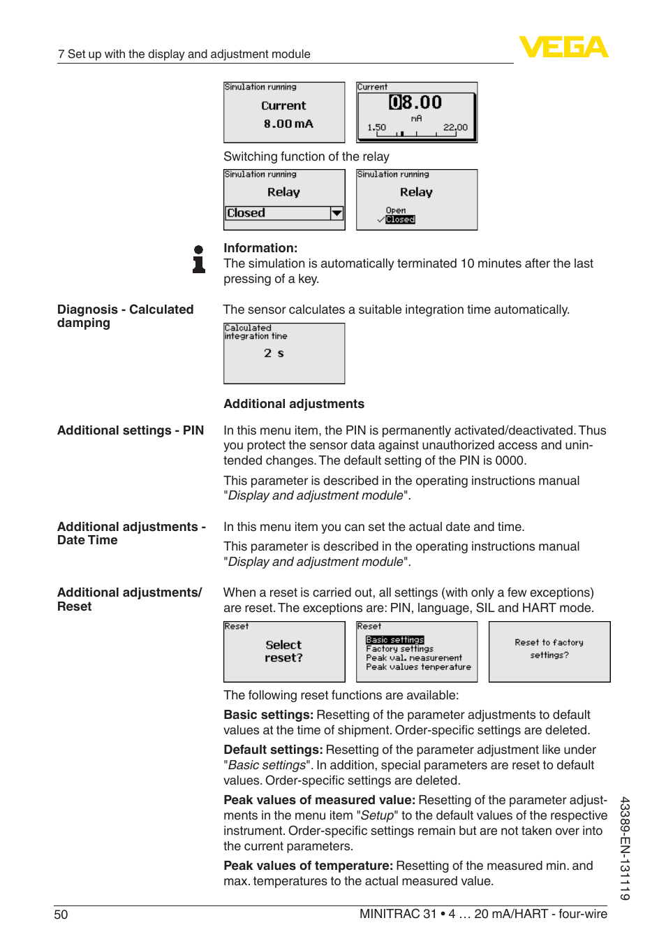 VEGA MINITRAC 31 4 … 20 mA_HART - four-wire With SIL qualification User Manual | Page 50 / 76