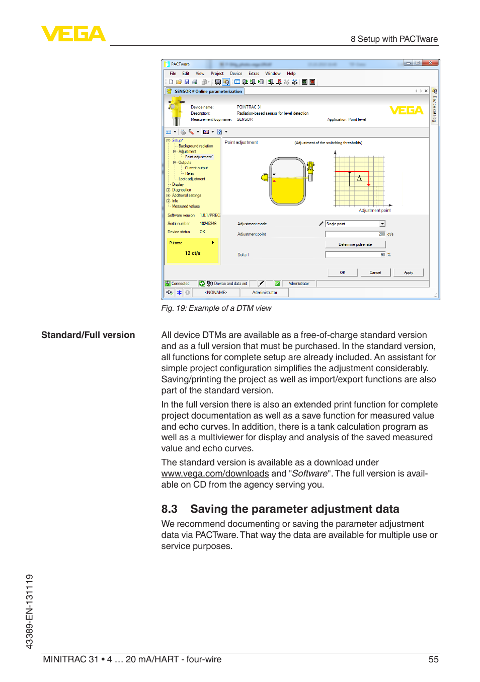 3 saving the parameter adjustment data | VEGA MINITRAC 31 4 … 20 mA_HART - four-wire With SIL qualification User Manual | Page 55 / 76