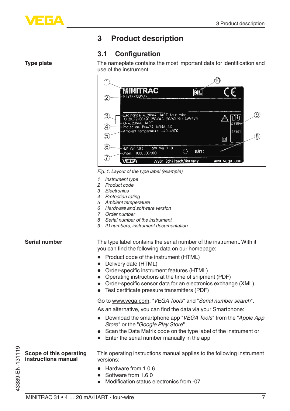 3 product description, 1 configuration | VEGA MINITRAC 31 4 … 20 mA_HART - four-wire With SIL qualification User Manual | Page 7 / 76
