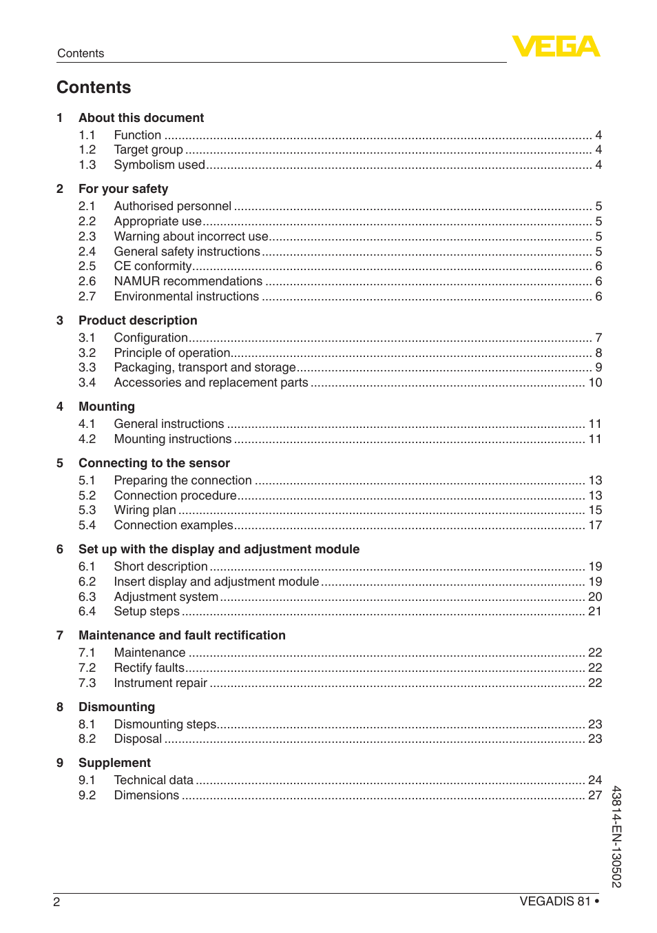 VEGA VEGADIS 81 User Manual | Page 2 / 32
