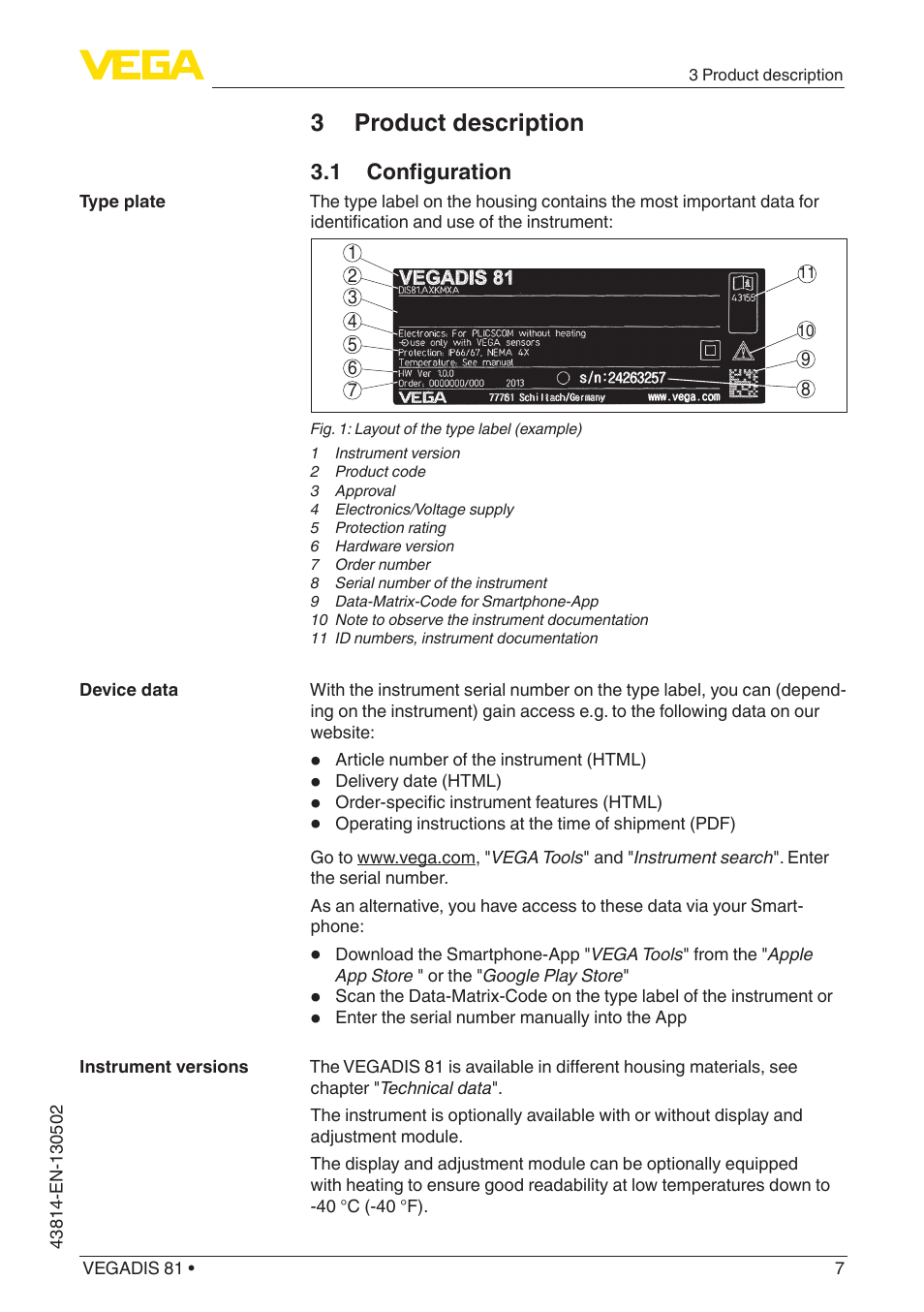 3 product description | VEGA VEGADIS 81 User Manual | Page 7 / 32