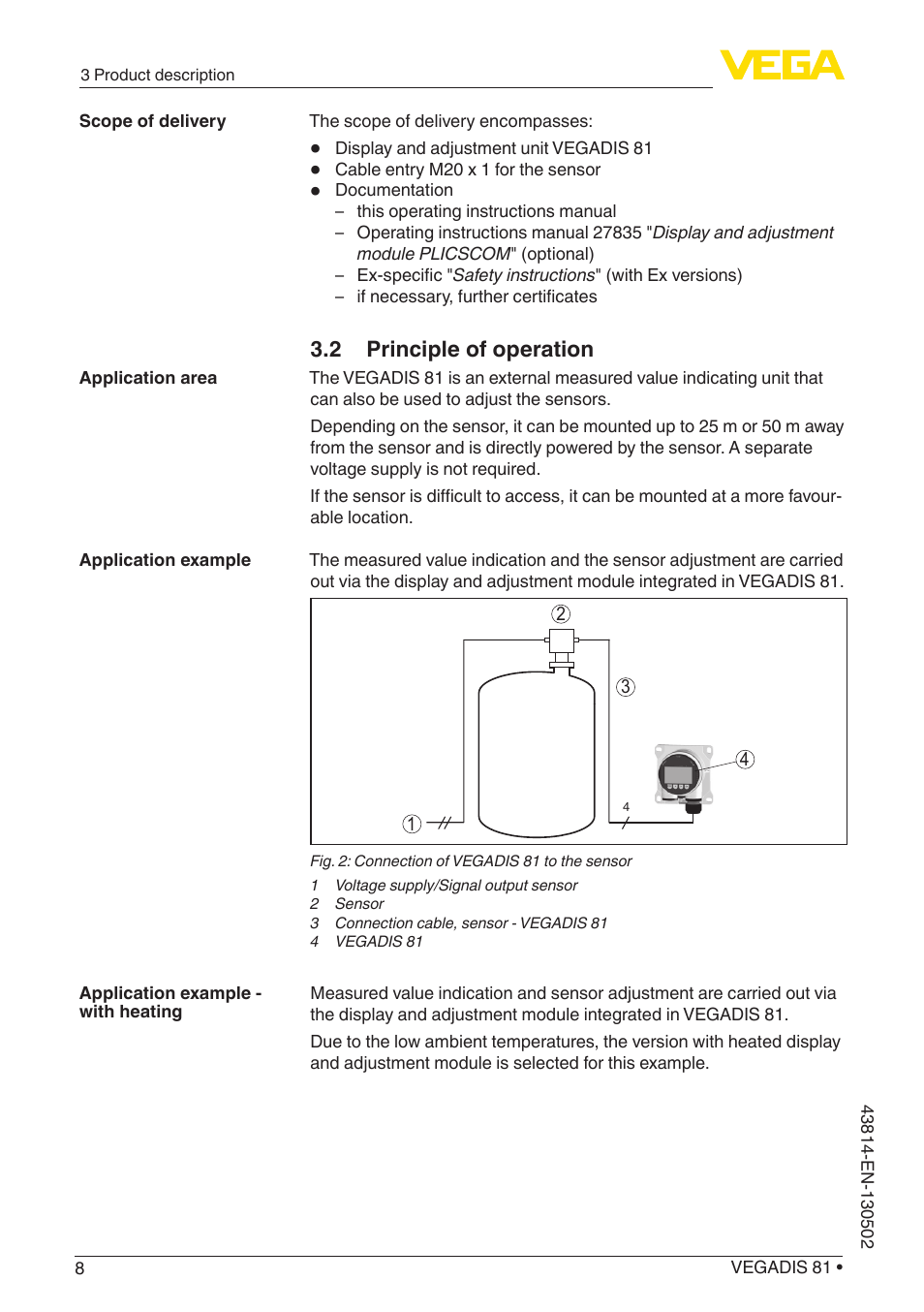 2 principle of operation | VEGA VEGADIS 81 User Manual | Page 8 / 32